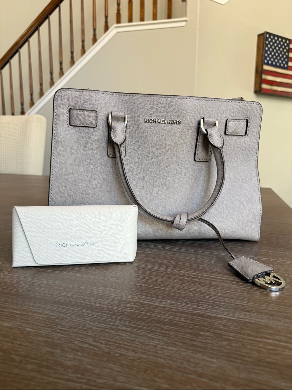 Michael Kors Women's Saffiano Leather Satchel Handbag - Grey